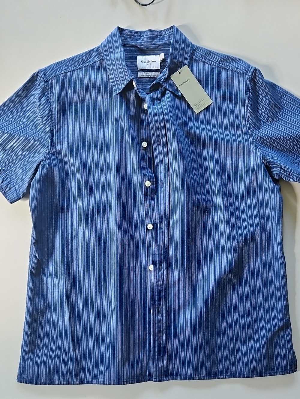 Goodfellow & Co Blue Striped Short-Sleeve Button-Down Shirt Mens Large